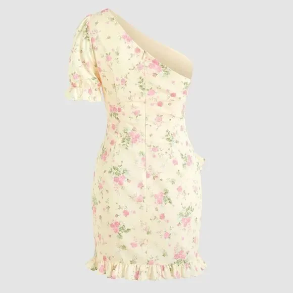 CIDER Floral One Shoulder Ruffle Mini Dress Small - Picture 11 of 11